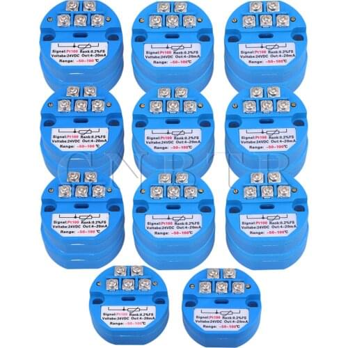 CNBTR 20x Blue Plastic Metal DC24V -50-100 Degree Output PT100 Temperature Sensor Transmitter
