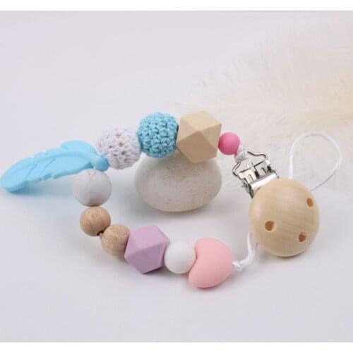 Baby Pacifier Chain Food Grade Silicone Beads Anti-drop Chain Multi-Styles Feather Baby Pacifier Chain