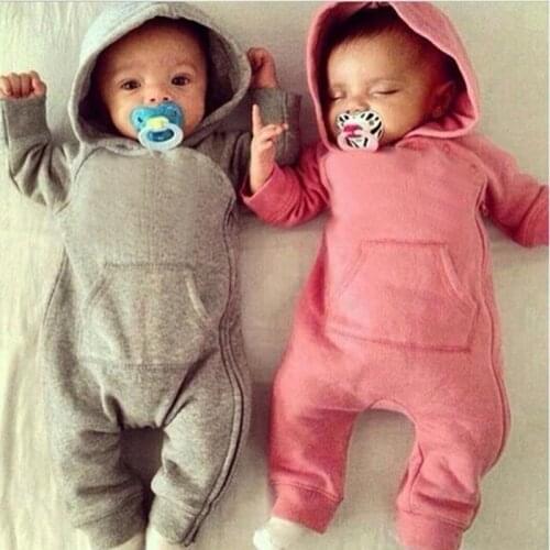 Geckatte New Autumn Romper Baby Girl Clothes Solid Baby Boy Clothes Babygirl Onesie New Born Baby Clothes Hooded Clothing Casual