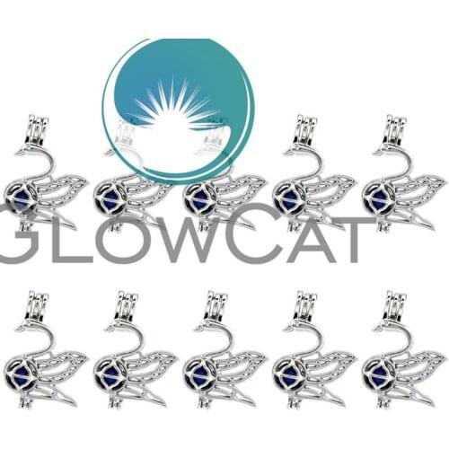 GLOWCAT 10x K671 Flying Swan Beads Cage Pendant Essential Oil Diffuser Pearl Cage Locket Pendant Jewelry Making Supplies