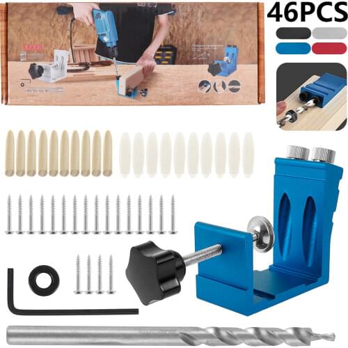 Pocket Hole Drill Puncher Jig Kit Angle Drill Guide Set for Wood Hole Saw Step Drill Bits Screwdriver Bit Woodworking Tools
