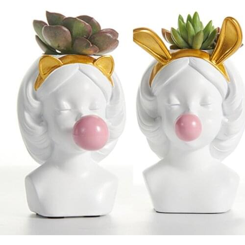 Creative Nordic Style Resin Vase Cute Girl Bubble Gum Decorative Flower Pot Modern Lovely Art decoration Flower Arrangement