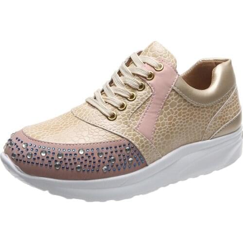 Women Vulcanized Shoes Fashion Beautiful Casual Shoes New Snake Skin Motif Shimmering Stones Design Sneakers Womens Flat shoesd