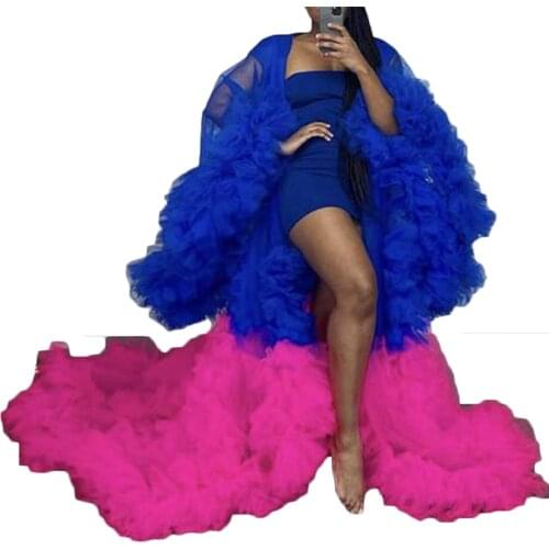 Summer Tulle Maternity Robe For Photo Shoot Custom Made Long Sleeves Lace Tiered Ruffled Tulle Maternity Dresses Maternity Gowns