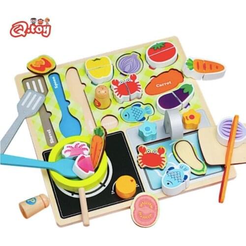 Kitchen Toys for Baby Girl Wooden Kitchen Stimulation Pretend Play Set Cut Fruits Vegetables Toys Wood Food Toy Kitchen Gift
