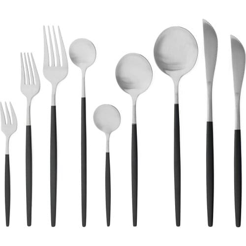 JANKNG Black Matte Cutlery Set Salad Dinner Spoon Flatware Butter Knife Set Teaspoon Dessert Fork Stainless Steel Dinnerware Set