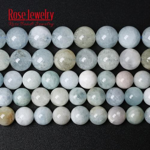 Natural Stone Brazil Aquamarines Angelite Round Beads 15" Strand 6 8 10 12 MM Pick Size For Jewelry Making Bracelet