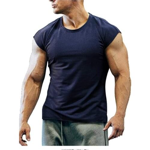 2021 New Fashion Mens T-Shirt Summer Leisure Sports Fitness Short-Sleeved Bottoming Round Neck Slim Fit Solid Color Youth