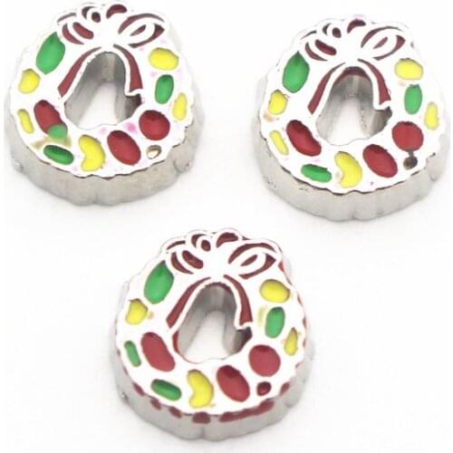 New Arrived 10pcs/lot Silver Enamel Christmas Wreath Floating Charms Fit Living Glass Lockets Necklace Bracelet DIY Jewelry