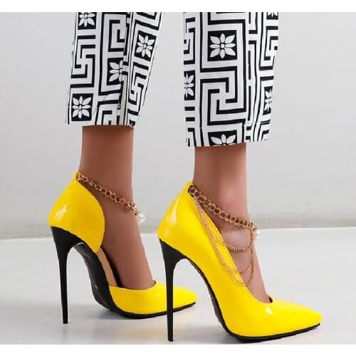 Woman Sexy Women Shoes High Heels Pumps Spring/Autumn 2021 New Pointed Thin Heels Shoes fashion Woman Party Shoes yellow