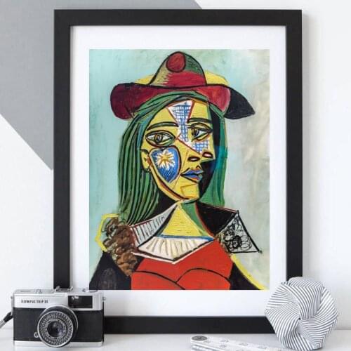 Picasso Woman In Hat And Fur Collar Canvas Posters Prints Wall Art Painting Decorative Picture Modern Bedroom Home Decoration HD