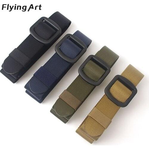 Flying Art Mens Black Nylon Alloy Quick Release Casual Japanese Button Business Mens Military Training Jeans Wild Belt