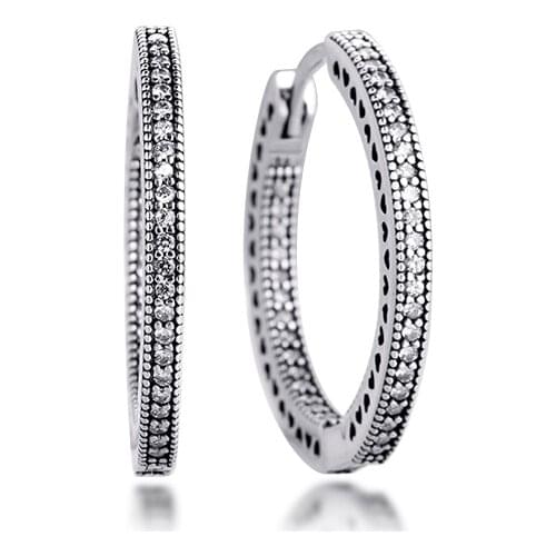 Hearts Hoop Earring with Clear CZ 100% 925 Sterling-Silver-Jewelry Free Shipping