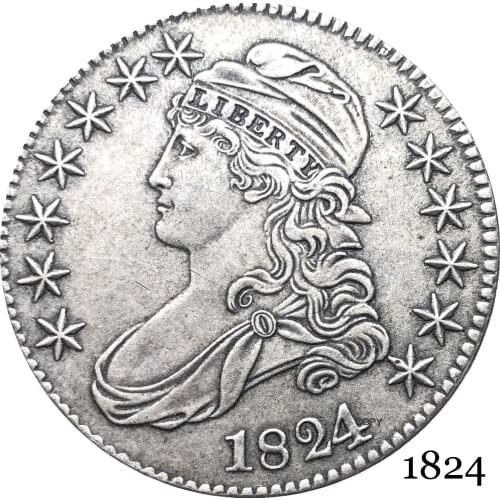 United States Of America Liberty Eagle 1824 50 Cents ½ Dollar Capped Bust Half Dollar Cupronickel Silver Plated Copy Coin