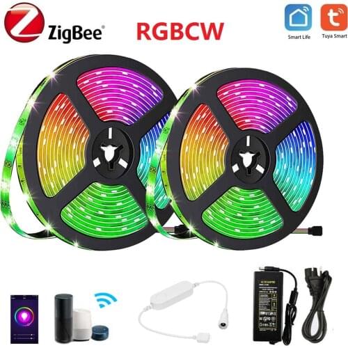 Tuya Zigbee RGBCW Led Strip Kit 2m 5m 10m Dimmable Light Waterproof DC24V Smart Life App Voice Control Support Alexa Google Home