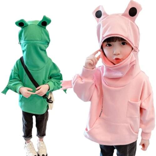 2021 Spring Frog Oversized Hoodies Teen Girls Casual Sweatshirt pink green Children kids clothes girls Hooded Sweatshirt 4-14Y
