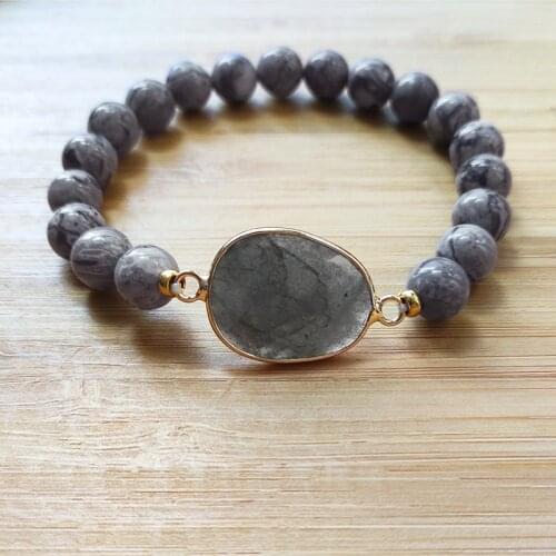 Vintage classic natural stone fashion beaded bracelet man wild arm accessories handmade gray bead elastic bangle for women