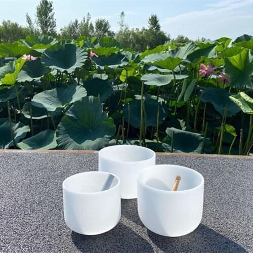 High Quality White Quartz Crystal Singing Bowl Set Of 3 Pcs 9"11"13" With Free Mallets And O-rings