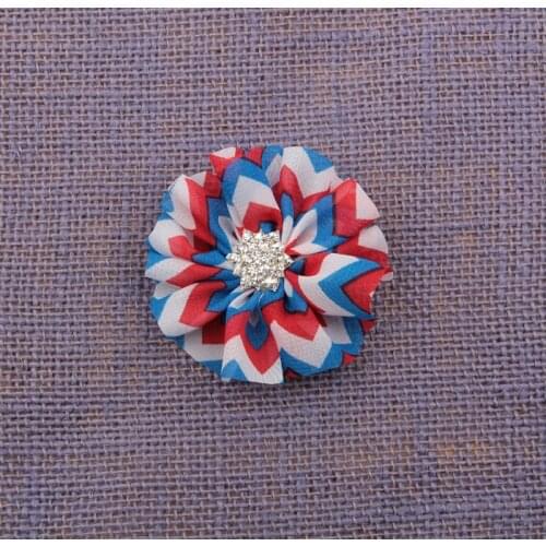 Yundfly 3pcs Fashion Chiffon Strpe Wave Flower with Buttons Handmade Artifical Fabric Floral for Baby Girls Headbands