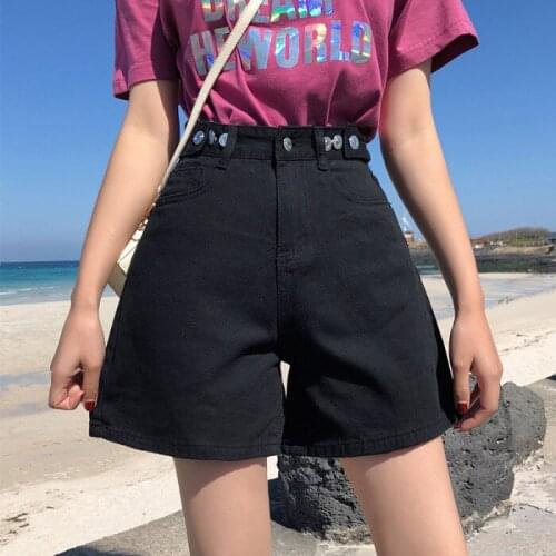 YYCZF Womens Denim Shorts Classic Vintage High Waist Blue Wide Leg Female Casual Loose Chic Summer Ladies Shorts Jeans Women