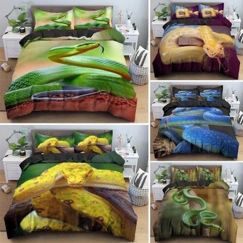 Animal Pattern Green Snake Bedding Set For Adult Bed Covers Single Double King Queen Size Bed Lines Sets 2/3pcs Kids Bedclothes