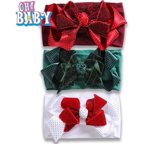1pcs Christmas Headband for Baby Girl Dot Bow Ribbon Headwrap Hipster Shiny Bowknot Headwear Baby Hair Accessories