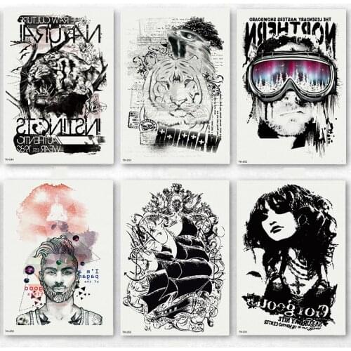 21 X 15 CM New waterproof fashion hand drawn line black and white flower arm tattoo sticker