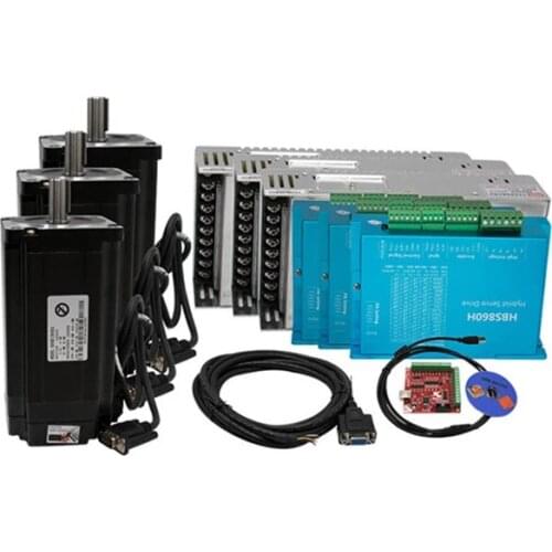 3axis Nema 34 closed loop set : 86 2Phase Hybird Servo motor 4.5N/8.5N.m/12N.m with motor driver HBS860H CNC kit