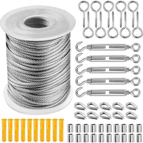 30 Meter 57PCS/Set Steel PVC Coated Flexible Wire Rope Soft Cable Transparent 2mm Stainless Steel Clothesline Diameter Kit