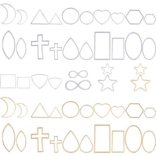 30Pcs Stainless Steel Hollow Round Heart Open Frame Charms Handmade Geometric Bezel Pendant Connector Bracelet Necklaces Jewelry