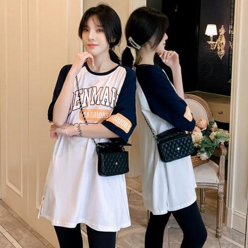 75894# Maternity Dress Summer Cotton Short Sleeves Letter Printing Midi Plus Size Pregnancy Dress Pregnant Women Mom Dress