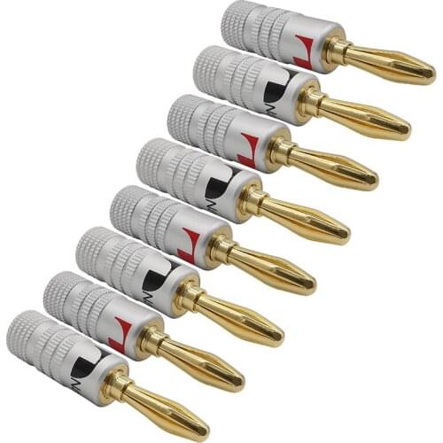 8Pcs 4mm Banana Plugs Speaker Connector Gold-plated Banana Screw Lock Speaker Audio Plug Wire Cable Connectors Black Red