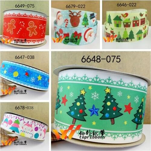 Free shipping 50 yard per size christmas ribbon printed grosgrain ribbon 6648