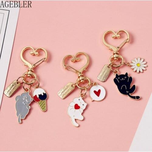 Cartoon Sunflower Cat Keychain Cute Love Keyring Charm Bag Airpods Pendant Fashion Key Chains Cute Deisgn Handmade Gift Keyfob