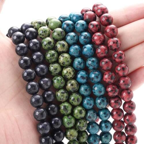 8MM Natural Stone Spot Beads Green Blue Round Loose Spacer Bead for Jewelry Making DIY Bracelet Necklace Earrings Accessories