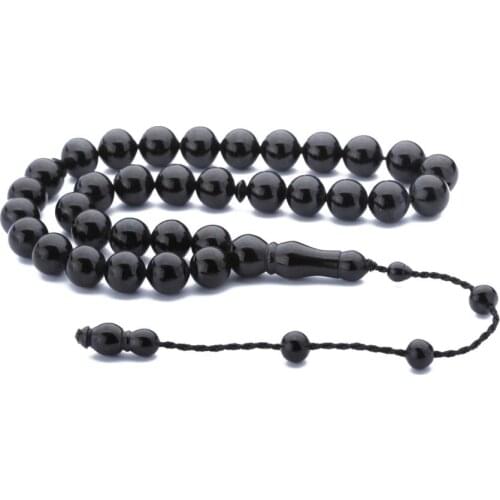Black Natural Sphere Erzurum Jet Stone Prayer Bead Men Rosary Islamic Tasbih Made in Turkey