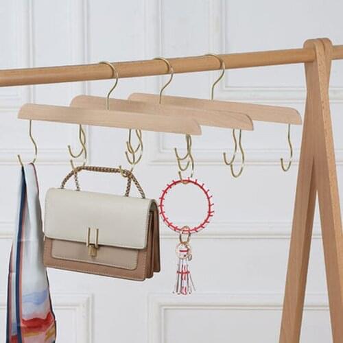 5pcs/lot Solid Wood Hook Wooden Clothes Hangers Multifunction Hanger for Belts Ties Bags Scarves Closet Space Saving