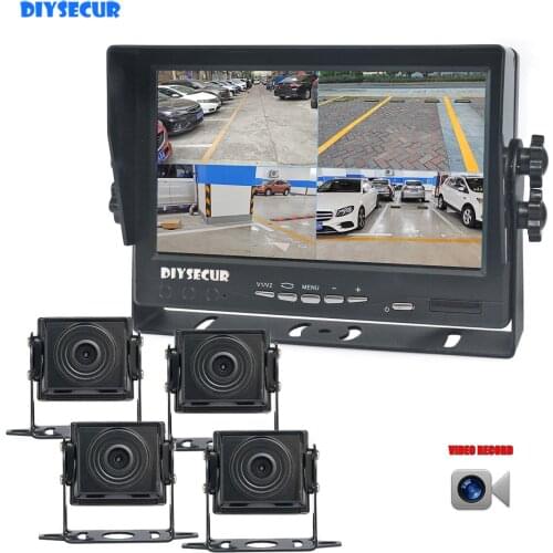 DIYSECUR AHD 7" 4 Split QUAD IPS Car HD Monitor 2000000 Pixels AHD Rear View Car Camera Waterproof with SD Card Video Recording
