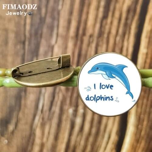 FIMAODZ Sea Turtle Brooches for Women Men Dolphin Lovers Collection Glass Cabochon Metal Badge Pin Pet Gift Souvenirs