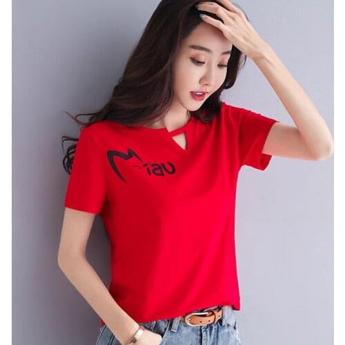 Poleras Mujer De Moda 2020 Print Hole T Shirt Women Clothes Summer Tops Cotton Korean T-Shirt Female Plus Size Tee Shirt Femme