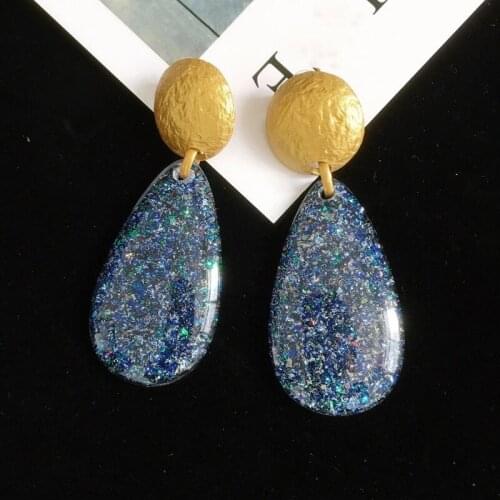 Fashion Blue Resin Zircon Womens Pendant Earrings Large Geometric Luxury Wedding Jewelry 7 Design Hanging Statement Earrings