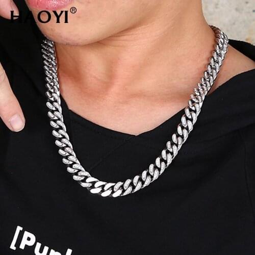 HAOYI 23.6inch Mens 12mm Heavy Iced Out Zircon Miami Cuban Link Necklace Choker Bling Hip hop Jewelry Fashion Charm