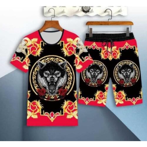 New summer nice color slim fit mens suit fashion brand printed shorts two piece designer tracksuit hot 2021