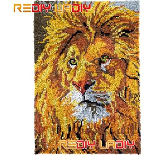 Latch Hook Rug Kits Lion Face Plush Wall Hangings DIY Carpet Rug Chunky Yarn Arts Cushion Crocheted Floor Mat Hobby & Crafts