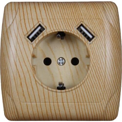 2019 new design USB Wall Socket Free shipping Double USB Port 5V 2A Usb wood tree color outlet usb murale steckdose A001