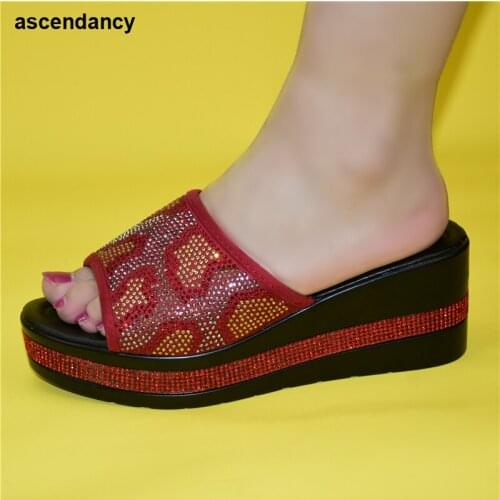 Latest Design Italian Nigerian Party Shoes Without Bag Set Black Color Fashion Slipper Wedding African Shoe Not Matching Bag Set