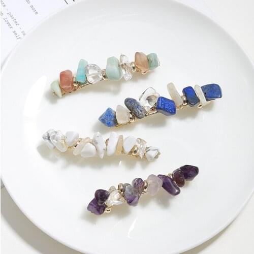 New! Woman Temperament Stone And Crystal Color Match Bang Clip Simple And Fresh Retro Alloy Hair Clip Hair Accessories