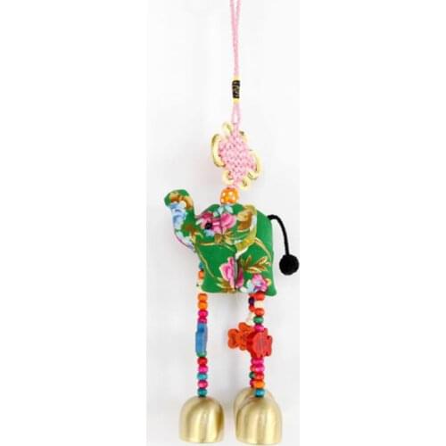 New Thailand Style Hang Decorations Floral Cloth Elephant Key Chain Colorful Woolen Balls Wood Beaded Pendant Minority Jewelry