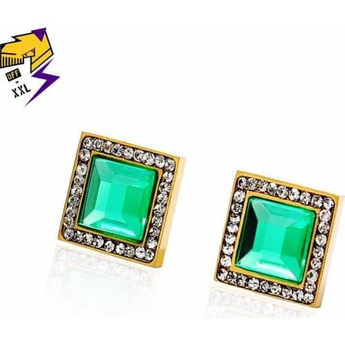 Ice out Crystal Stone Earrings for Men/Women Gold Color Stainless Steel Black Red Rhinestone Stud Earrings Mens Hiphop Jewelry