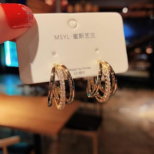 Shiny Cubic Zirconia Hoop Earrings Three-layer Large Round Earrings for Women 2021 Brincos Fashion Jewelry Accessories